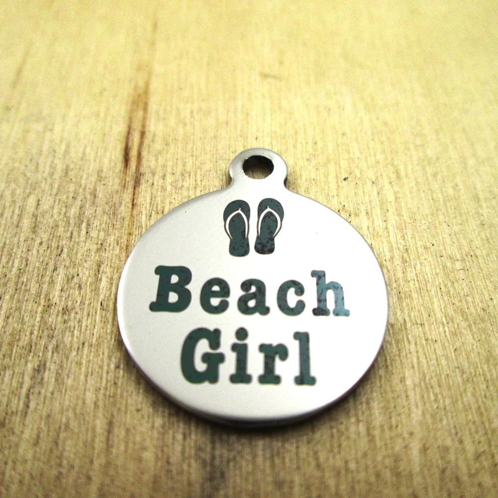 

10 шт./лот-пляжные подвески из нержавеющей стали для девочек-лазерная гравировка-индивидуальные Подвески DIY