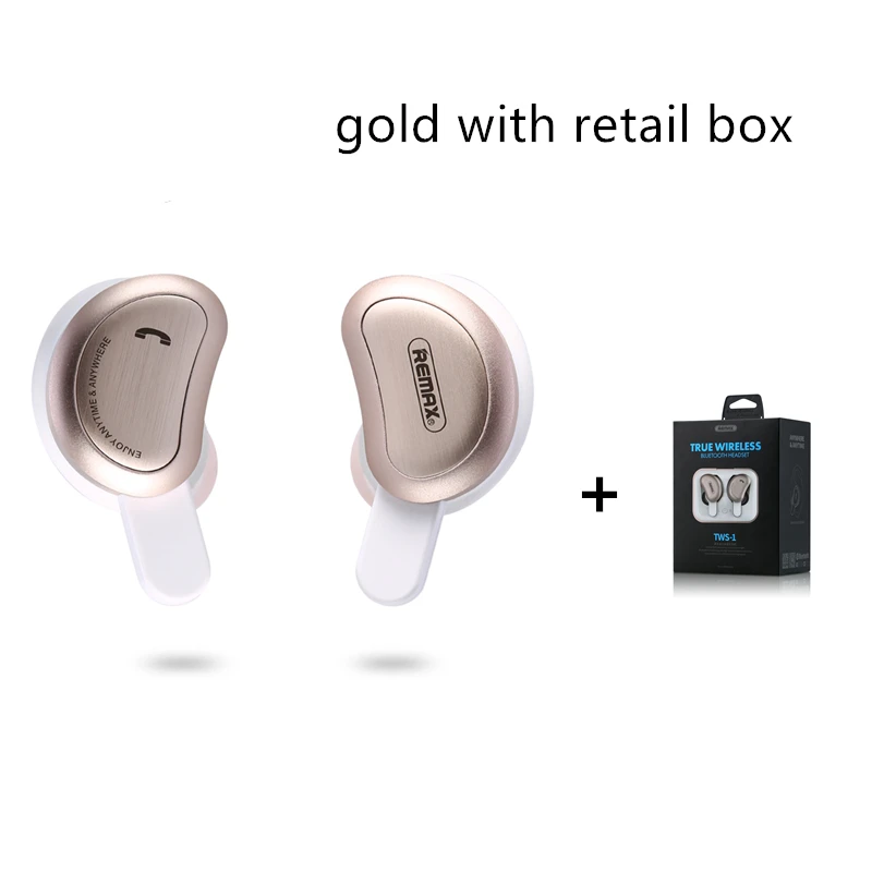 gold with retail box Remax TWS-1 Новые Bluetooth наушники беспроводные 3D стерео наушники мини стерео гарнитура с зарядным разъемом для iPhone Xiaomi - Цвет: gold with retail box