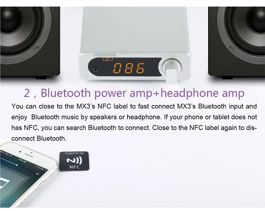 TOPPING MX3 Bluetooth цифровой усилитель USB коаксиальный волоконный декодер встроенный DAC Amp автоматический переключатель NFC 257 мВт* 2 24bit192KHz