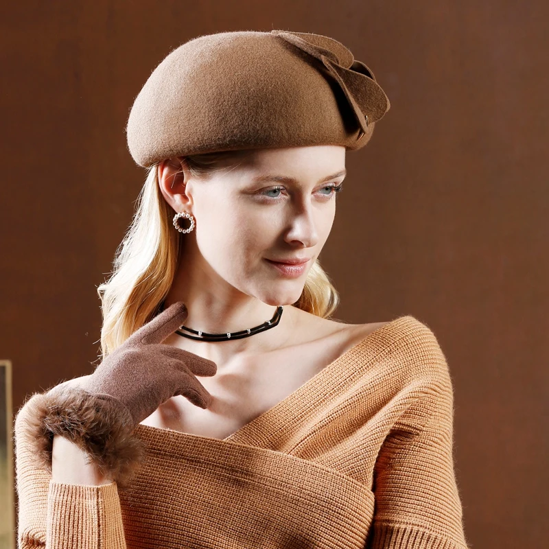 100% шерсть войлочные береты женские осенние и зимние праздничные газовые