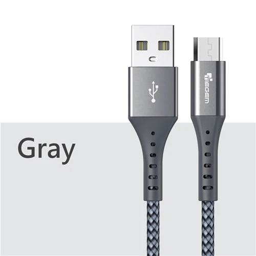 Gray TIEGEM Micro USB кабель для Xiaomi Note 2.4A, ВЫСОКАЯ ЧЁТКОСТЬ, быстро заряжающийся мобильный телефон USB кабель для samsung S7 Android Зарядное устройство USB кабель 2 м 3 м - Цвет: Gray