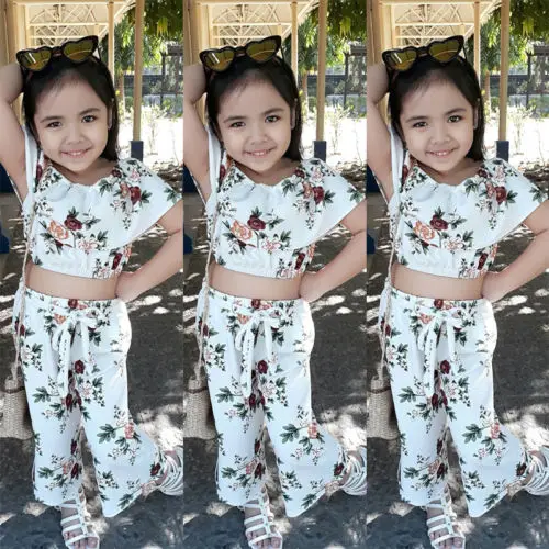 Новый стиль детский цветочный топ с открытыми плечами и оборками для маленьких