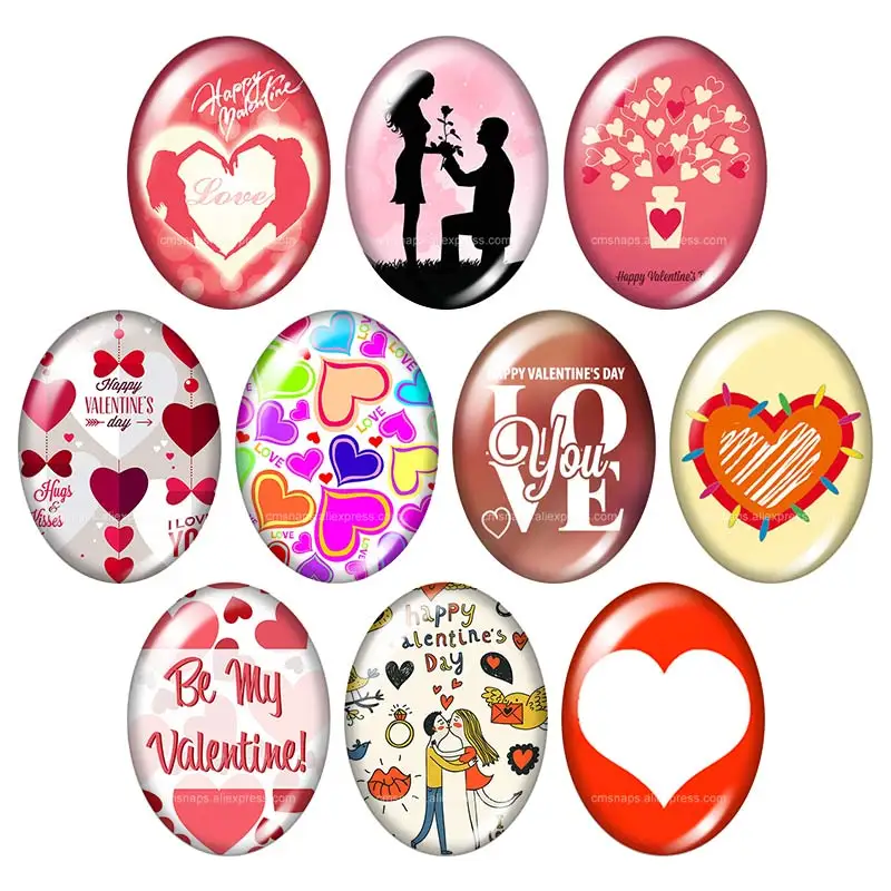 

Valentine's Day Love Hearts 13x18mm/18x25mm/30x40mm mixed Oval photo glass cabochon demo flat back Jewelry findings Gift TB0028