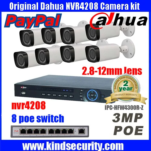 Dahua onvif 8ch мп IP камера IPC HFW4300R Z 1080 P NVR4208 комплект с POE видеонаблюдения камеры системы