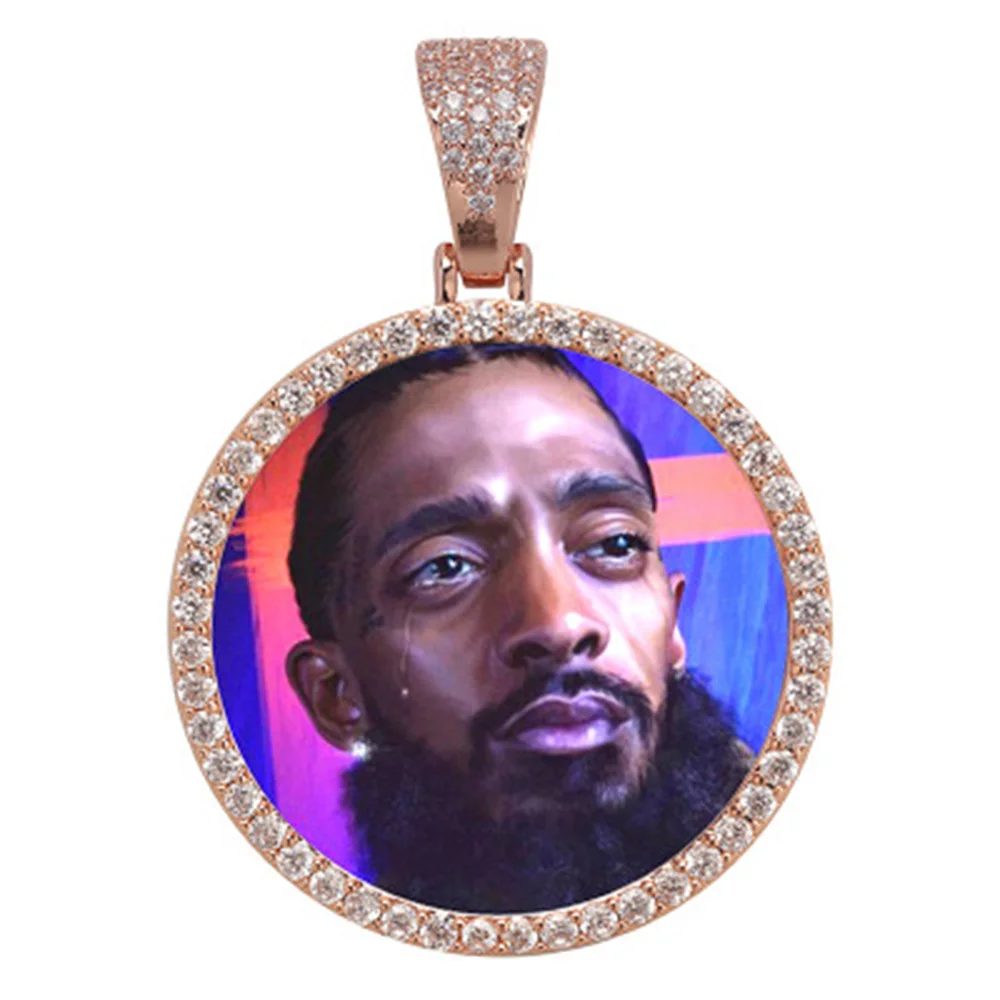 Изготовленная на заказ фото медальоны кулон цепь с 3 мм канат цепь Iced Out кубический циркон мужская хип хоп ожерелье ювелирные изделия - Окраска металла: Style 1 Rose Gold