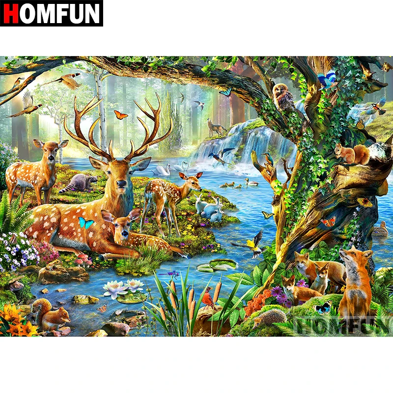 Алмазная живопись HOMFUN A07193 картина Лес олень с полными квадратными/круглыми