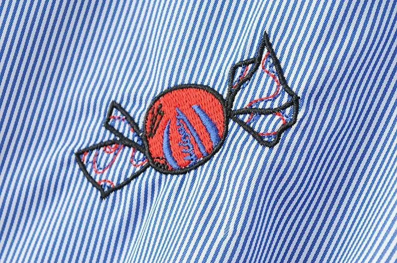 Женский Галстук Спереди Топ ярких цветов в полоску с вышивкой расклешенные