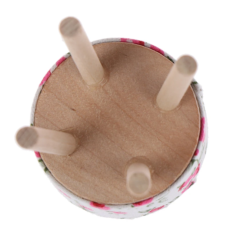 

New 1/12 Scale Dollhouse Miniature Furniture Round Floral Stool Chair Acc for Dolls House Decor Kids Children Pretend Play Toy