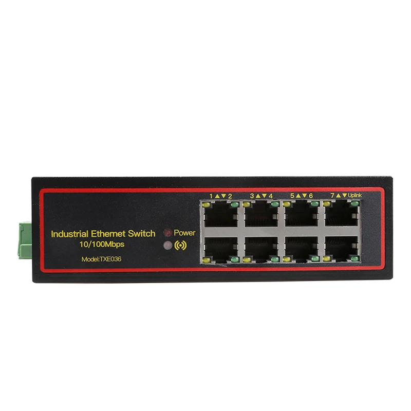 Промышленный 8-портовый коммутатор ethernet LAN 100M с двойным питанием постоянного тока