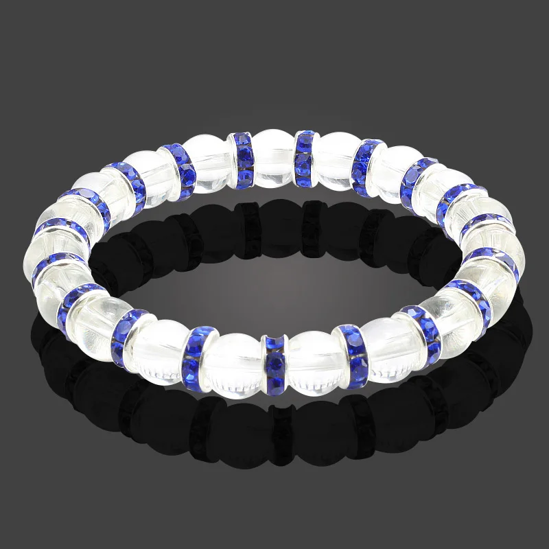 silver blue Серебряные стразы, круглые прозрачные белые бусины, браслеты из натурального камня, растягивающиеся мужские и женские браслеты, круглые бусины, эластичные украшения - Окраска металла: silver blue