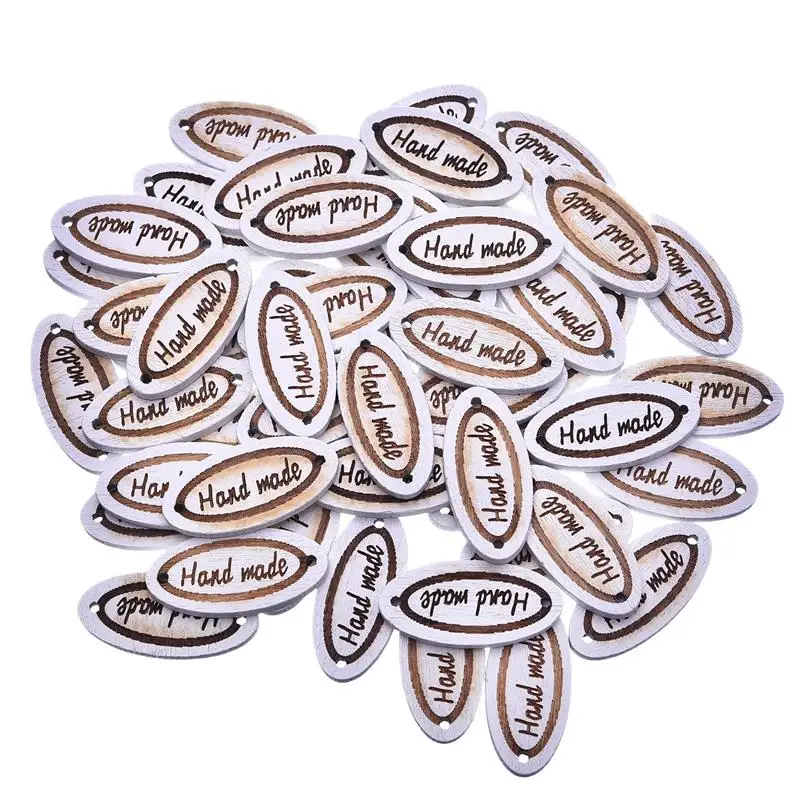 50 шт./лот овальная деревянная кнопка &quotручная работа&quot буквы резные Швейные