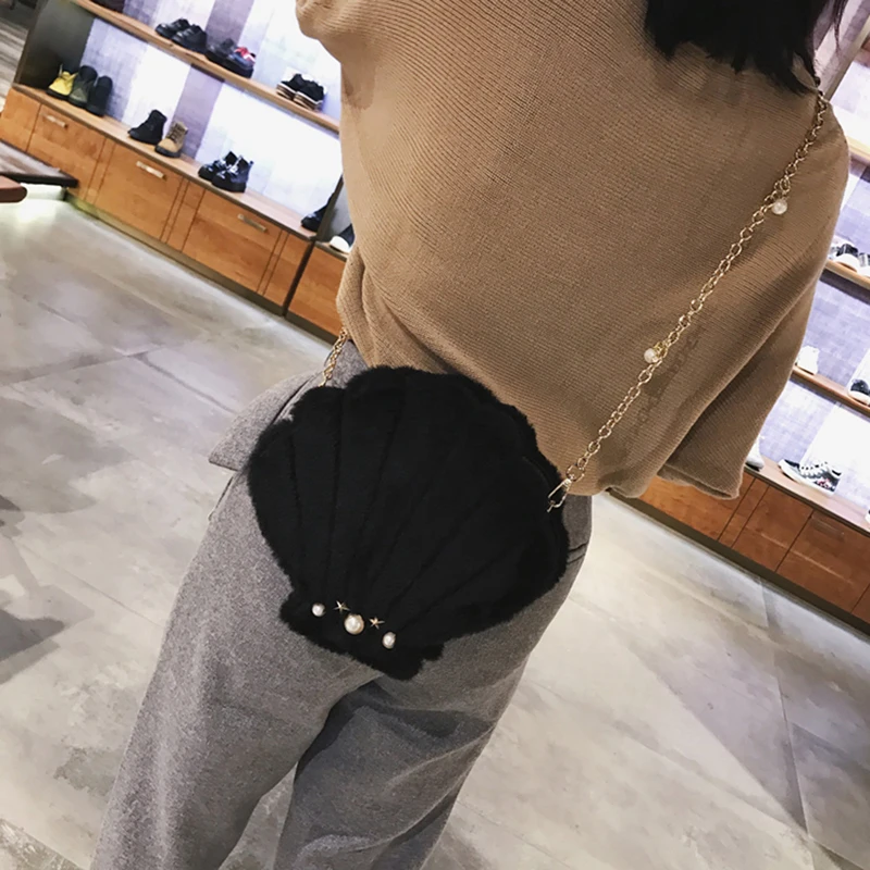 Coofit Симпатичные плюшевые бархатные сумки из искусственной кожи Лолита Mini Crossbody Для женщин Курьерские сумки Sea Shell Форма Роскошные девушки смешно лоскут