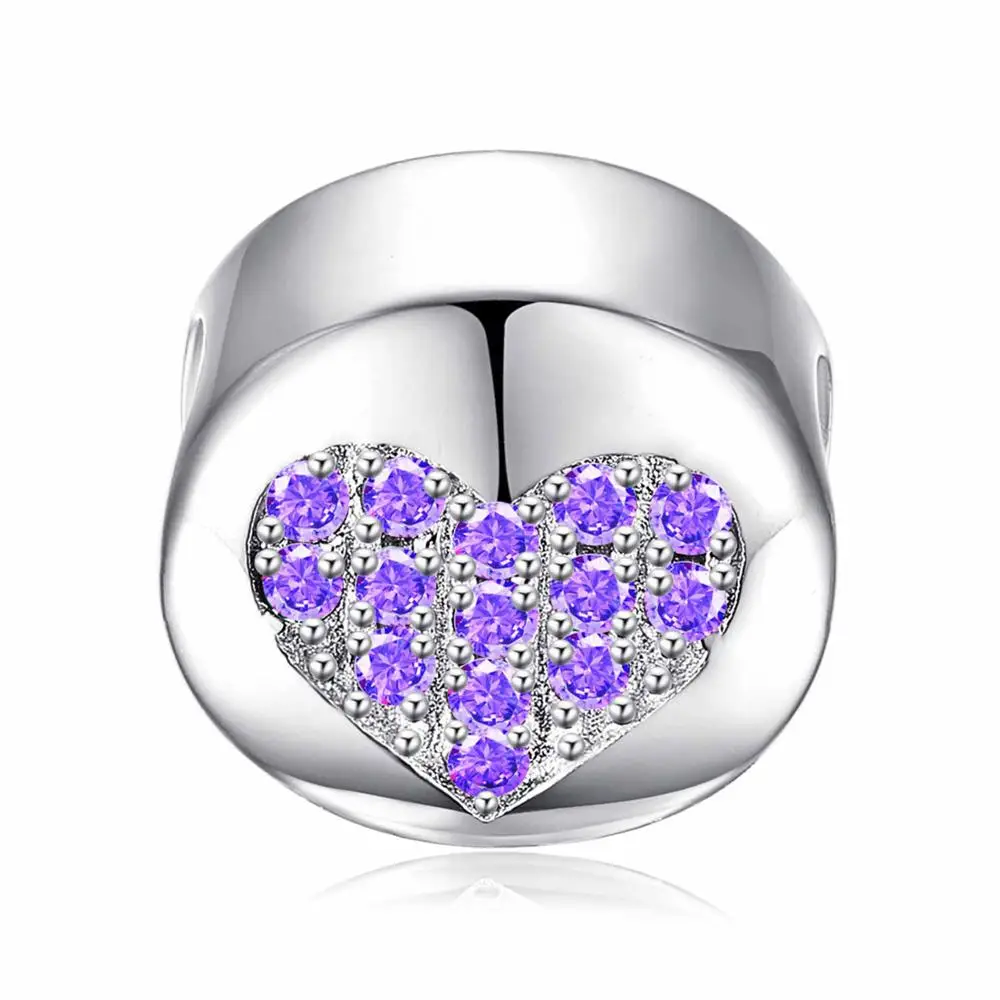 February-clarity JewelryPalace кубического циркония 925 пробы серебро надежда круглый сердце шарики-брелки Fit Браслеты браслеты Модные украшения - Цвет: February-clarity