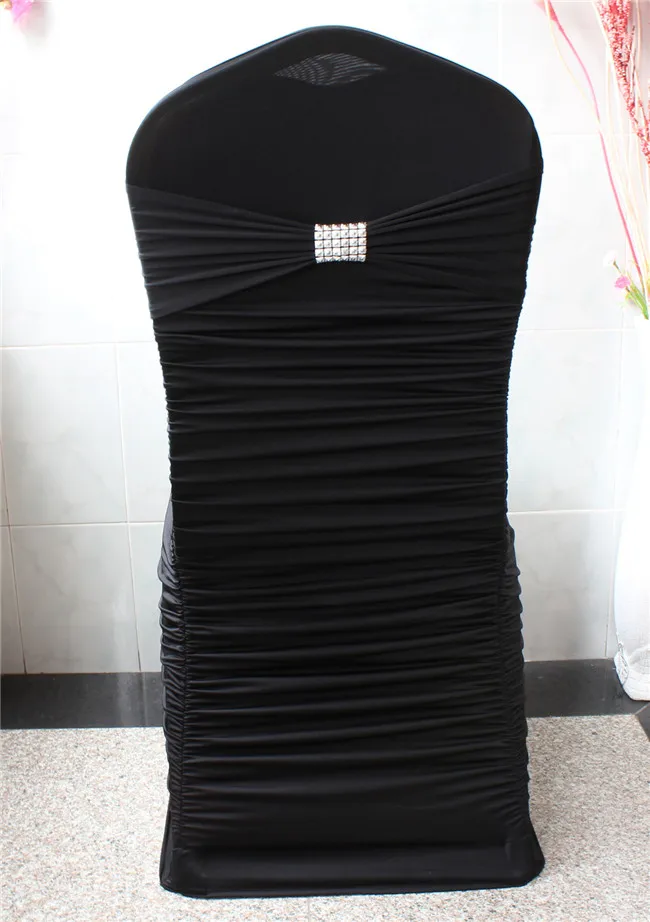 

2/2---100PCS Ruffled Lycra/Spandex Chair Covers With Band And Silver Yong An Mesh Buckle For Wedding Events&Party Decoration