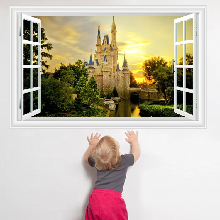 

Castle 3D Window View Removable Wall Art Sticker Vinyl Decal Home Decor Mural