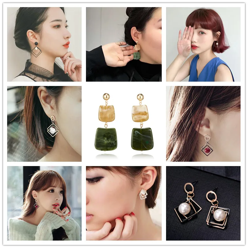 Женские винтажные серьги-гвоздики большие геометрические серьги с квадратным
