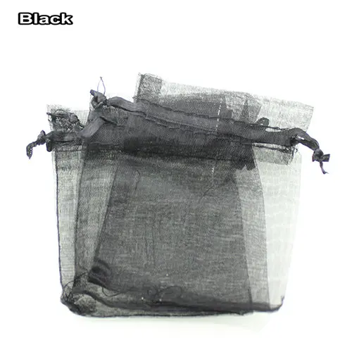 black 100 шт./лот 5x7 7x9 9x12 см Упаковка из органзы для украшений сумки Свадебные украшения Рождественский подарок сумка-мешок 23 Цвета - Цвет: black