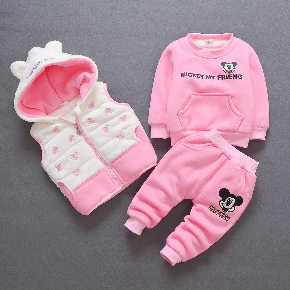 

Baby Girl Clothes Autumn Winter Cartoon Long Sleeved Hoodies Tops + Pants +Coat Children Outfits Kids