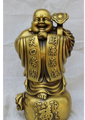 Copper Brass CHINESE crafts decor Asian voge joya S5494 14 &quot de bronce chino feliz riendo buda Maitreya On Money Bag estatua | Дом и сад
