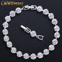 cwwzircons classic silver color round shiny cubic zirconia bridal wedding party tennis bracelets jewelry for women cb075
