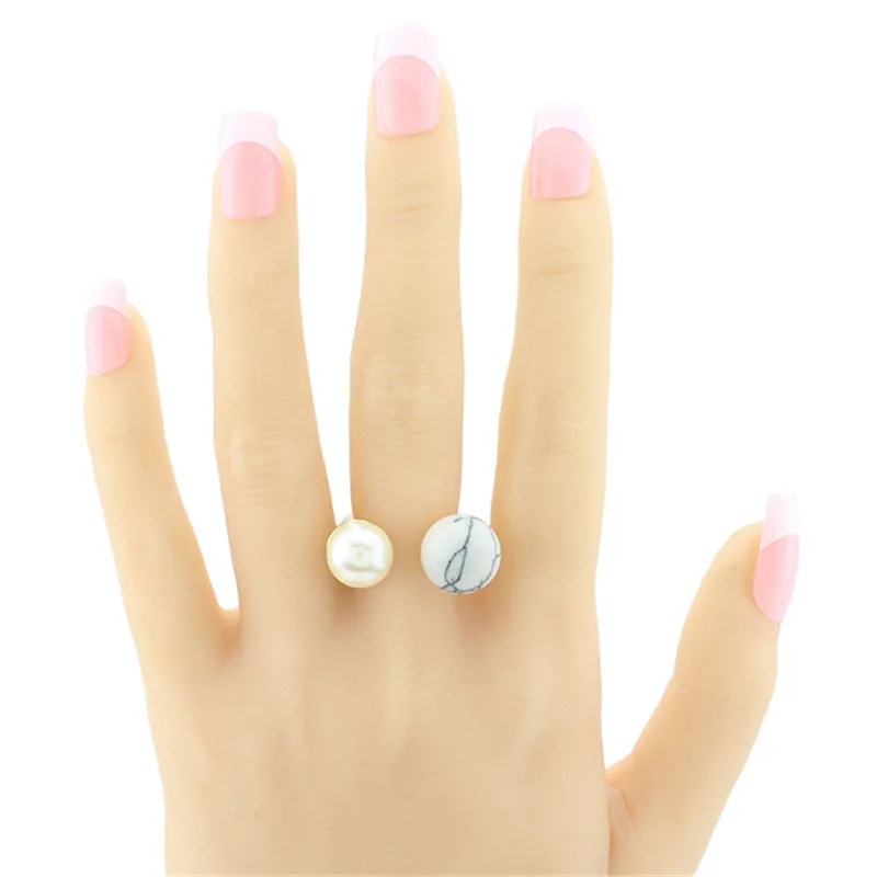 Женское кольцо на палец с имитацией жемчуга Howlite регулируемое золотистое U