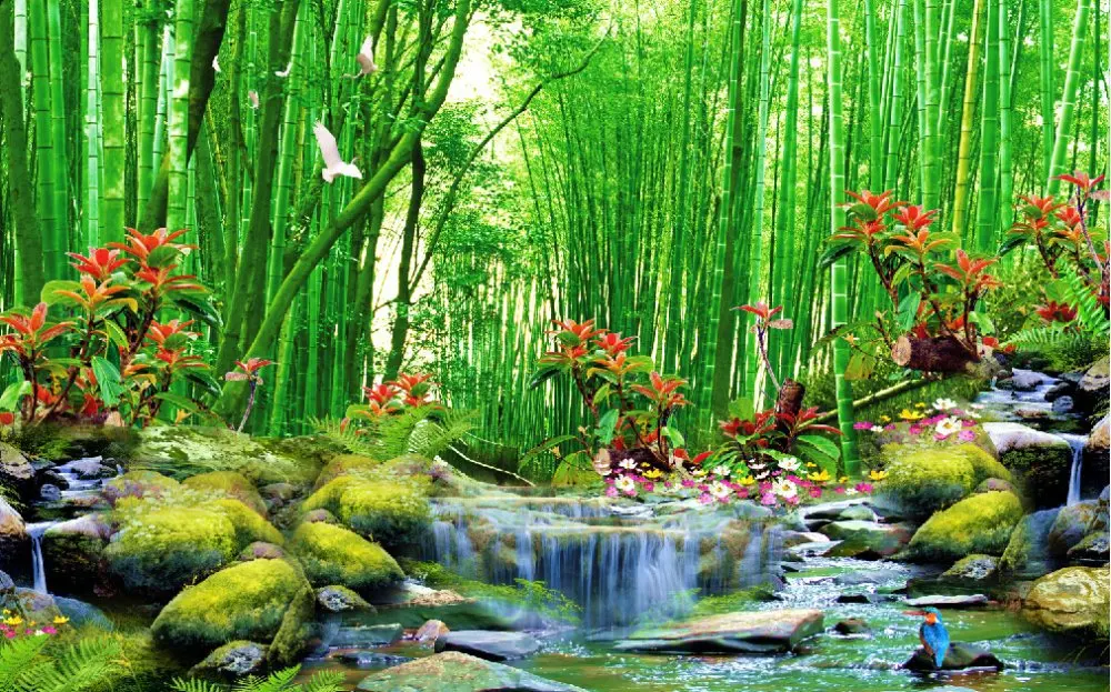 Богатая бамбуковая водная занавеска 3 d цифровая трехмерная 100% черная шелковая