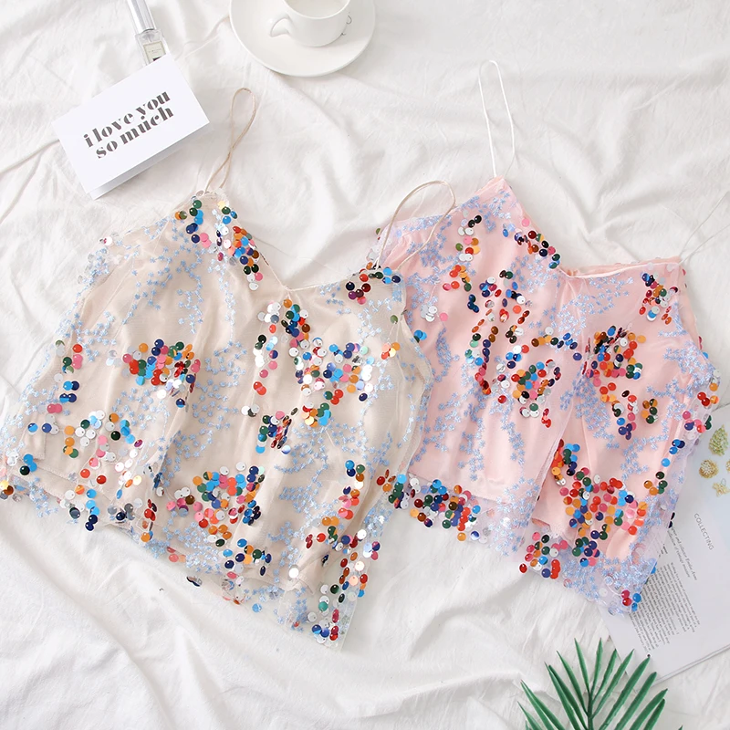 Летняя Кружевная Сетка Спагетти ремень Женская одежда v-образный вырез блуза с