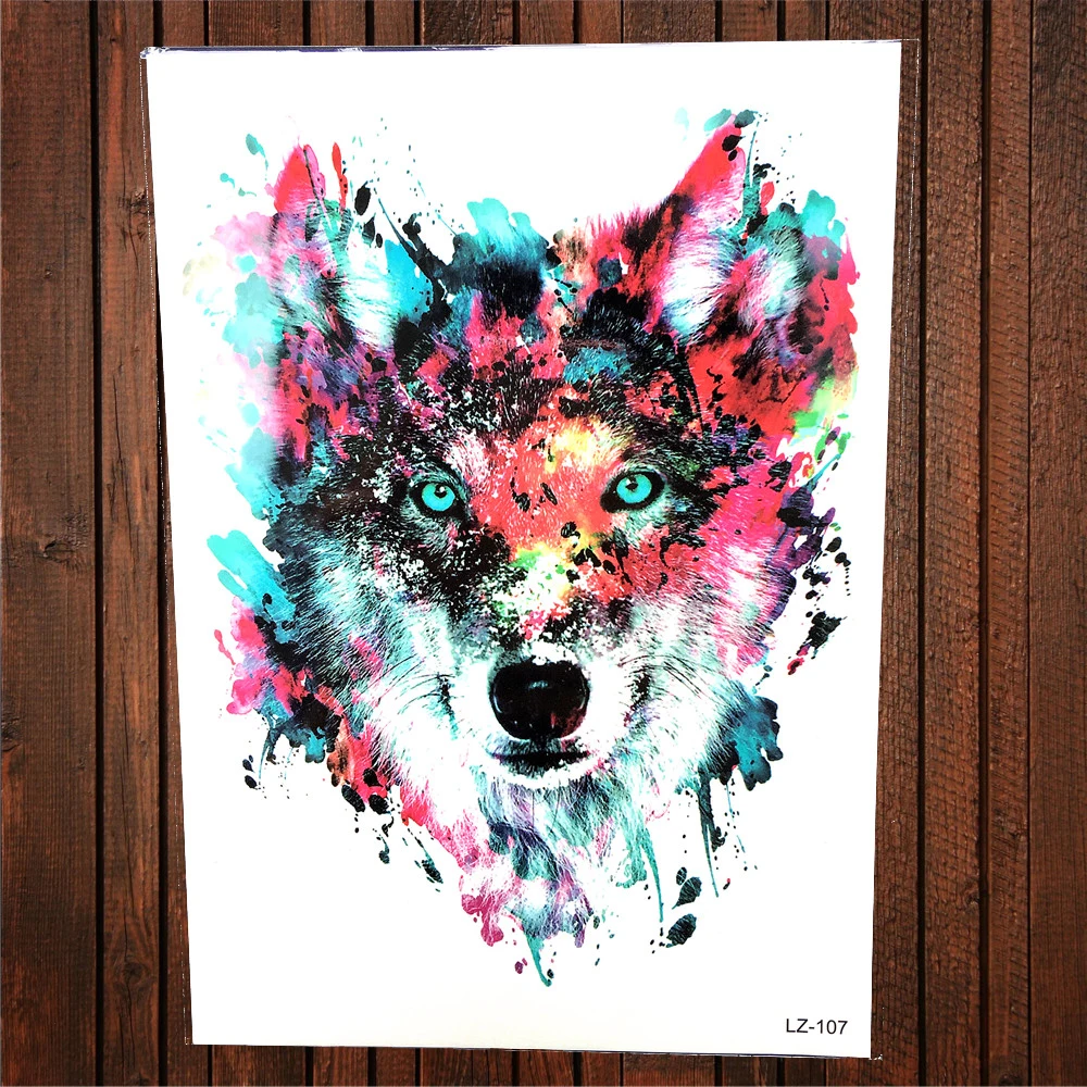 

Watercolor Painting Drawing Wolf Temporary Tattoo Stickers Women Men Body Art Fake Flash Tattoo Inspired Water Transfer Tatoos