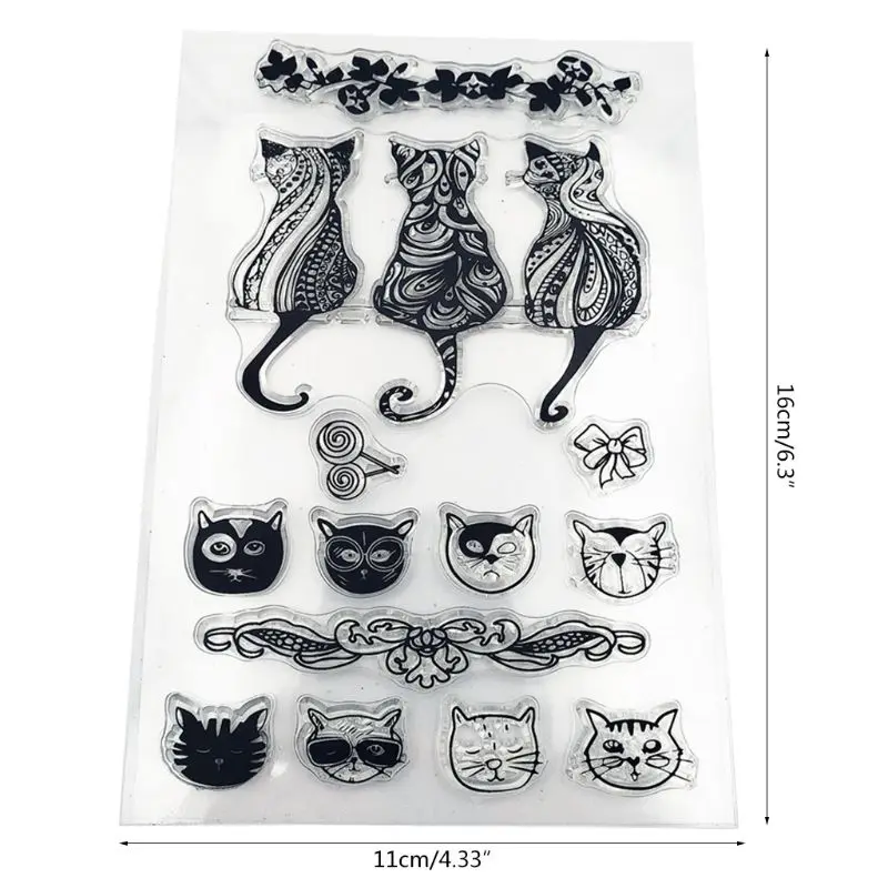 Силиконовый прозрачный штамп с кошкой для самостоятельного скрапбукинга