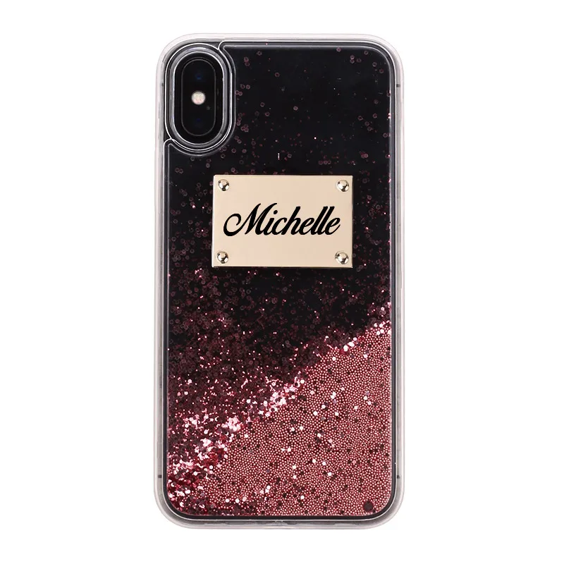 Font 4-Rose Gold Блестящие сверкающие розовые золотистые металлические пластины лазерная гравировка пользовательское имя чехол для телефона для iPhone 11 Pro Max 6 6S XS Max 7 7Plus 8 8Plus X - Цвет: Font 4-Rose Gold