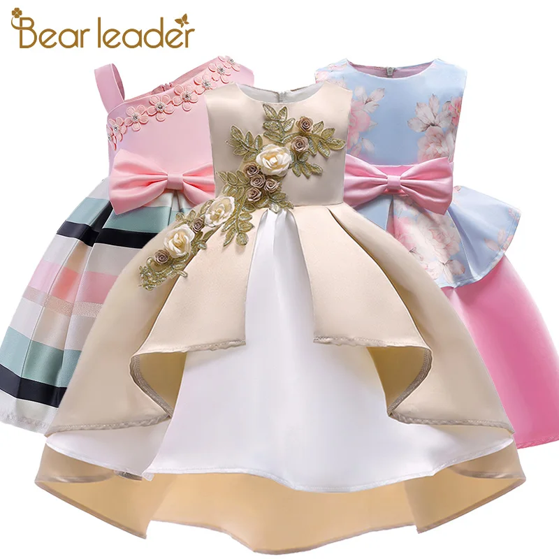 Bear Leader Girls Dresses 2020 New Pearl Flower Party Sleeveless Dress Strap Stripe Princess Bow For 3-8 Years | Детская одежда и