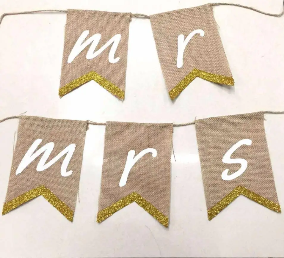 DIY Mr Mrs Burlap Bunting Vintage Rustic Wedding Banner Garland Party Flags Decoration Favors Cake Decor Accessories |