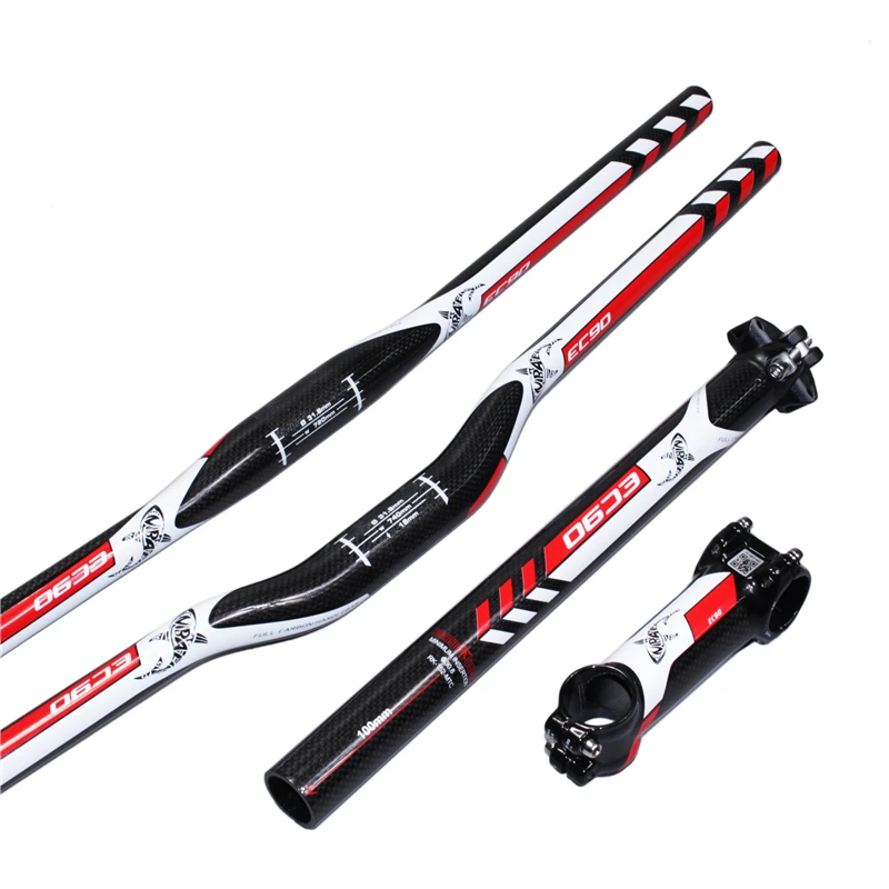 

MTB Carbon Fiber Leather BALUGOE Fiber Bike Set 3 to the flat riser Handlebar + stem + seatpost MTB Mountain Bike Parts