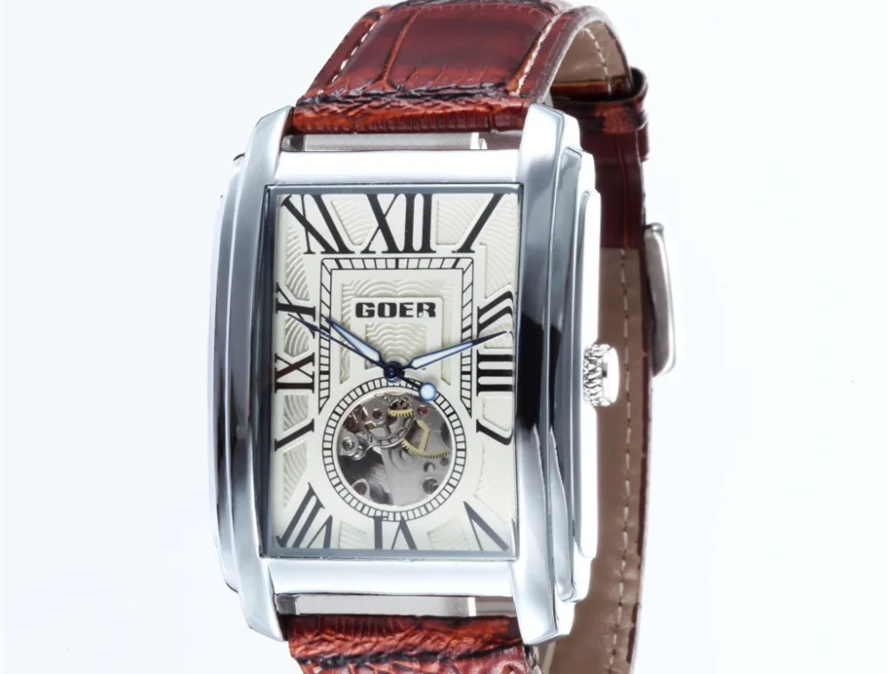 Модные Винтажные римские наручные мужские часы механические прямоугольные