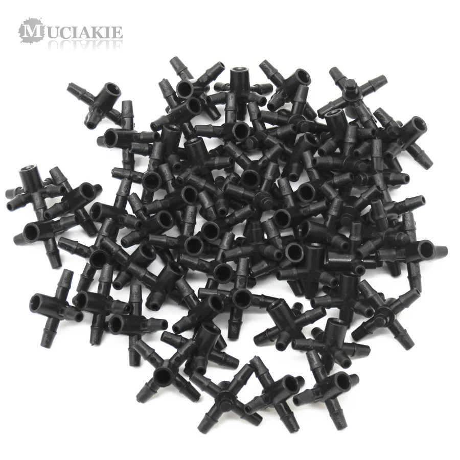 MUCIAKIE 100PCS 4-Branches Barbed Connectors for 3/5mm Hose Coulping Adaptors Flat End Inner Dia 4.1mm Irrigation Fittings | Дом и сад