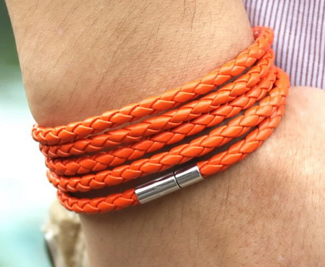 Античный сплав штекер пряжки Многослойные 5 кругов плетеный кожаный браслет