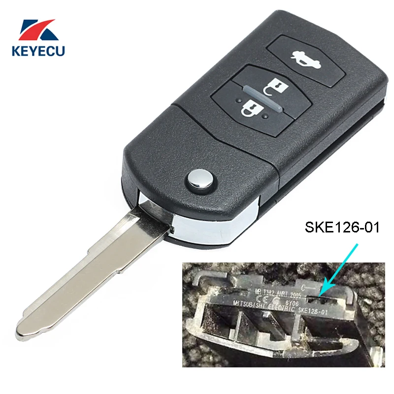 KEYECU-llave de coche remota con tapa de repuesto, mando a distancia de 3 botones, 433MHz, 4D63, para Mazda 2 / 3 / 5 / 6 / MX5 / CX7 (SKE126-01)