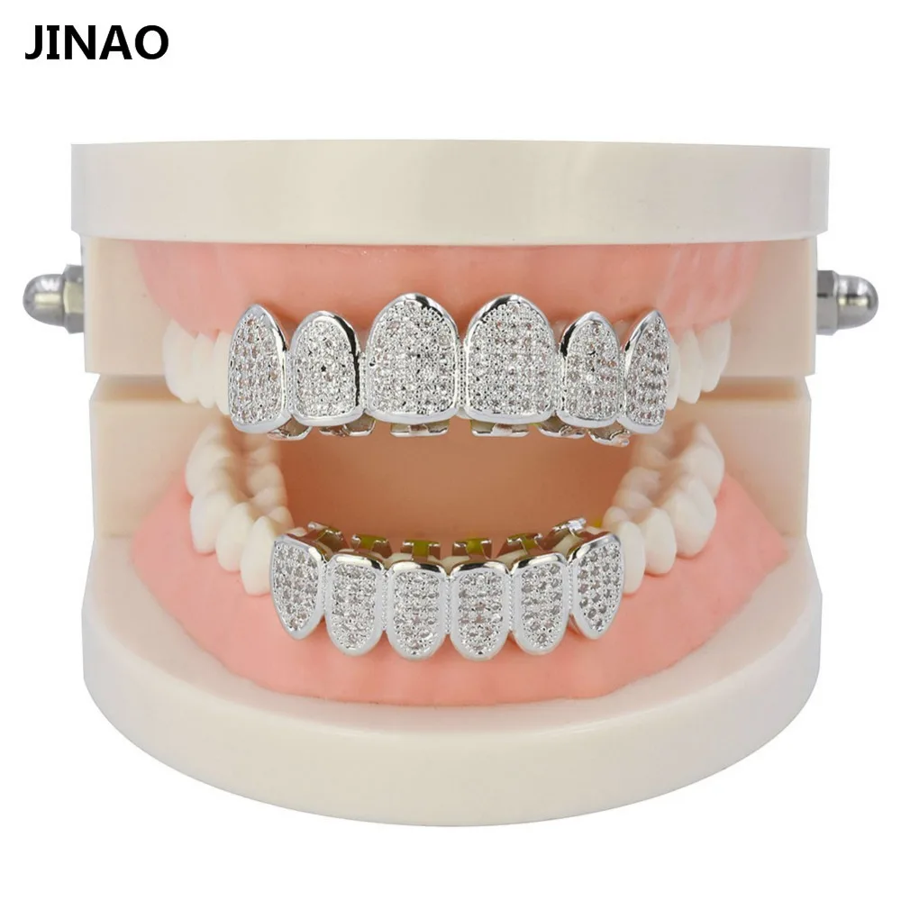 JINAO новые пользовательские подходят хип-хоп ЗУБЫ грили позолоченные микро Pave CZ камни грили крышка верхней и нижней гриль набор для мужчин n женщин