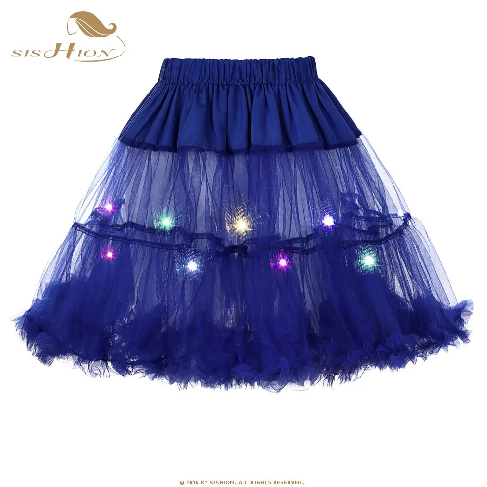 

SISHION Sexy Micro Skater Mini Skirts Dance Colorful LED Tulle Skirt Women Petticoat Party Tutu Skirt Faldas Saia jupe courte