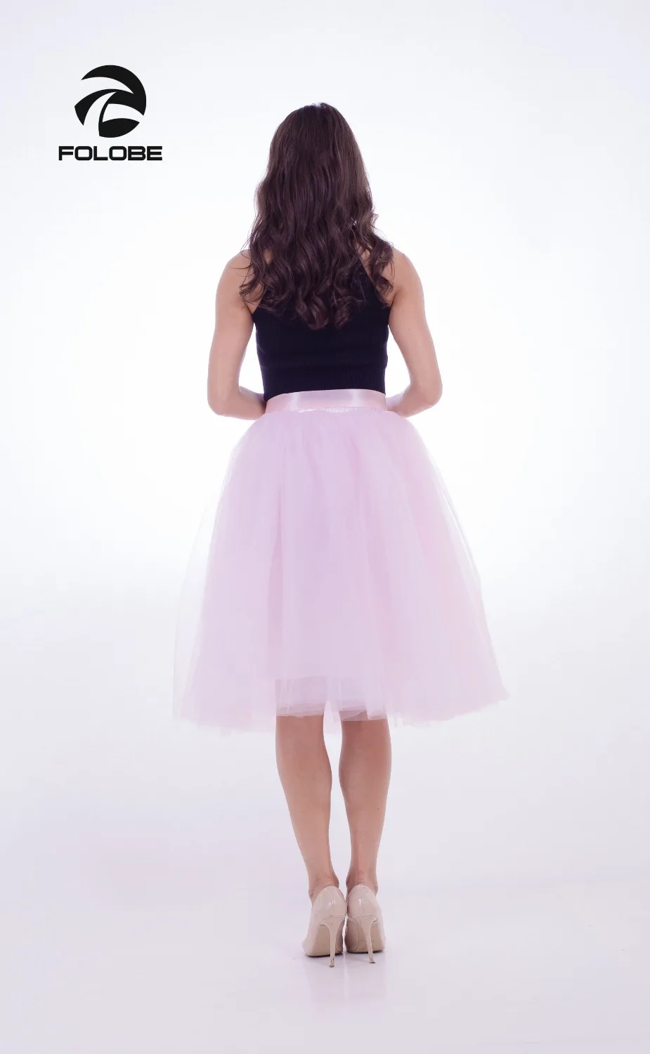 FOLOBE розовый 7 слоев миди тюль юбка пачка юбки женские юбочки эластичный пояс faldas