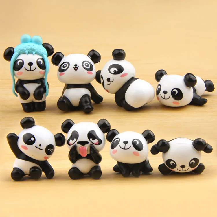 

8 pcs/lot Cute Panda Baby Mini Dolls Model Pandas PVC Figures Toys DIY Micro Landscape Decoration Toy Model Christmas Gift