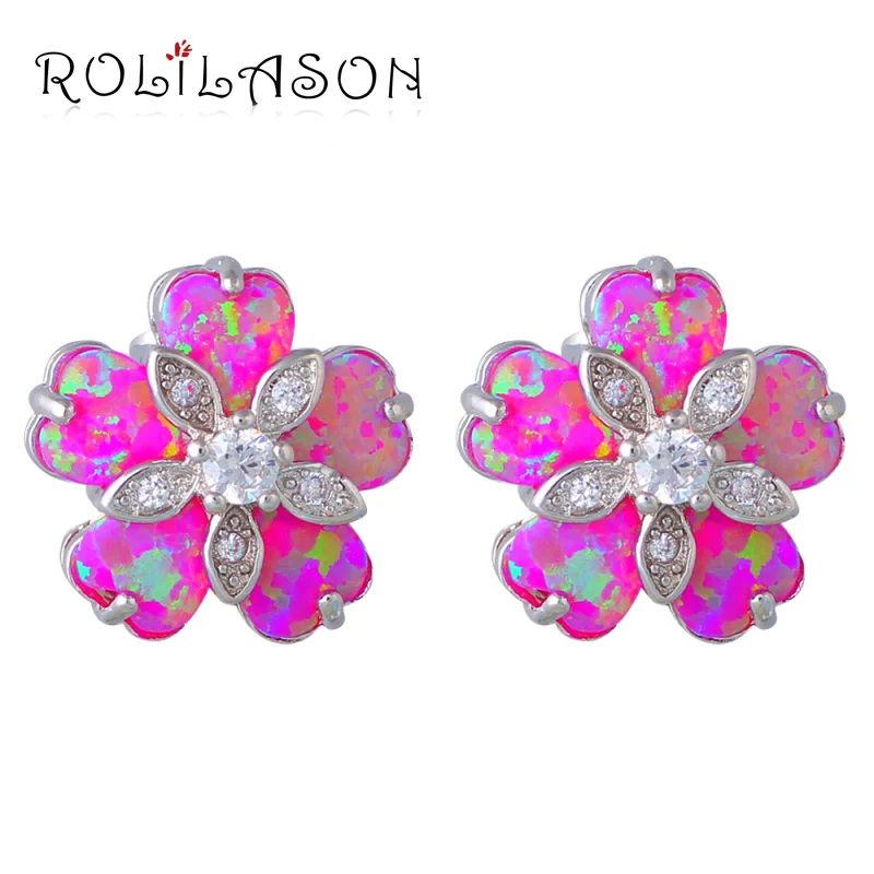 Rolilason Розовый огненный опал Серьги для Для женщин дамы белого и синего цвета