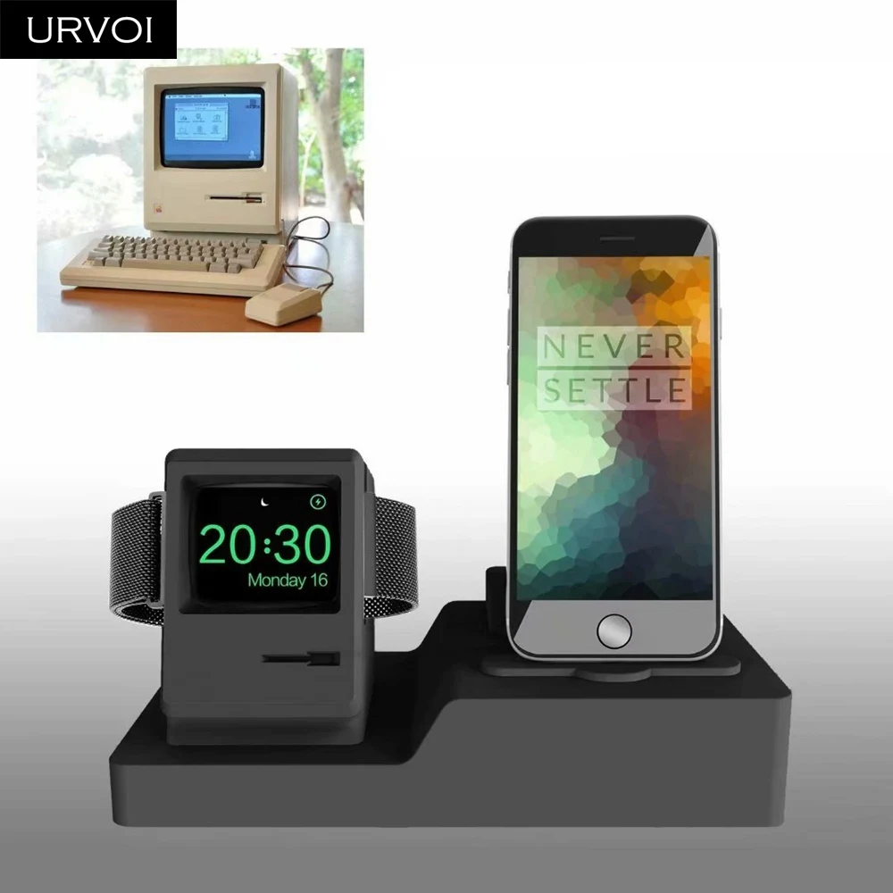 URVOI 3 в 1 держатель для Apple Watch series 5 4 3 2 1 стойка для iPhone Хранитель часов Airpods PC домашняя зарядная док-станция силиконовый ремонт
