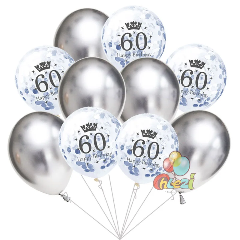 Silver 60th 10 шт. 12 дюймов Супер хромированные шары из латекса цвета металлик+ день рождения конфетти баллон 18 30 40 50 60-летие Свадебные украшения - Цвет: Silver 60th