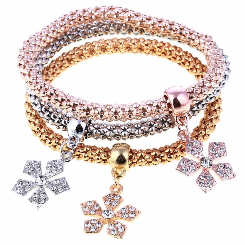 3 шт./комплект Женский многослойный браслет с подвеской снежинкой|bracelet set|crystal