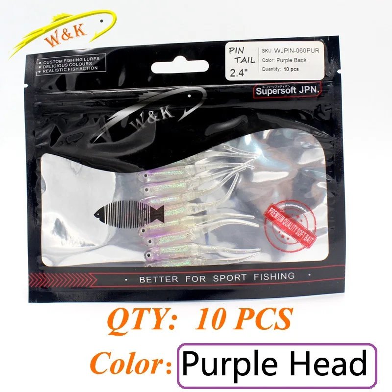 Purple Pin W&K Brand Soft Fishing Lure 6cm*1g Jerkbait baitfish Seaside Swim Shad Zander Walleye Pollock Promotion - Цвет: Purple Pin