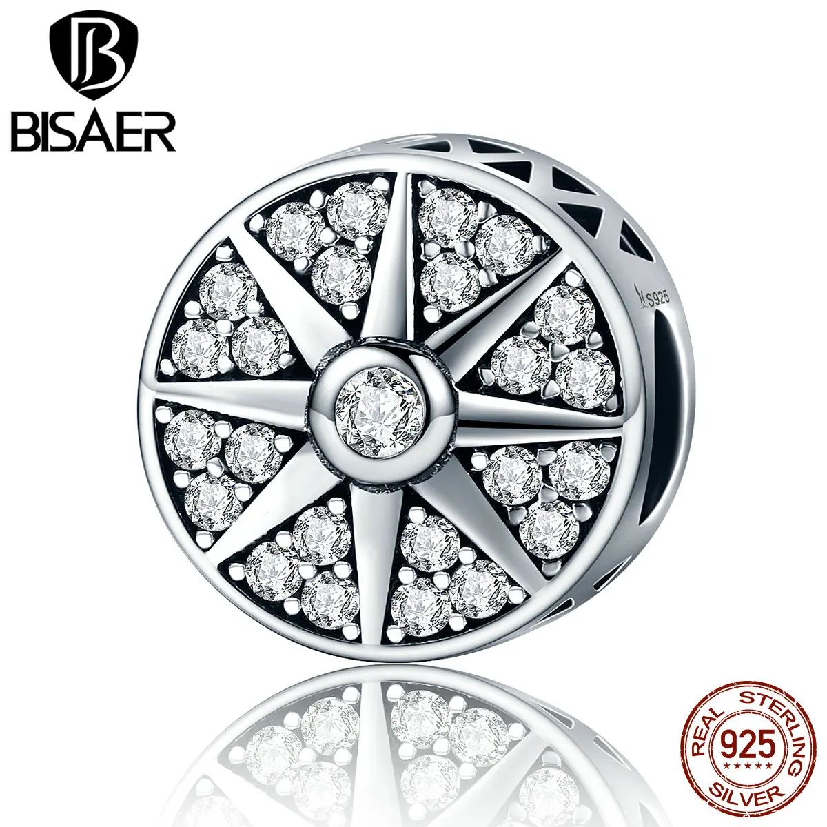 BISAER,, 925 пробы, серебро, сияющее солнце, блестящие подвески, подходят к оригиналу, серебро 925, браслеты, ожерелья ECC212