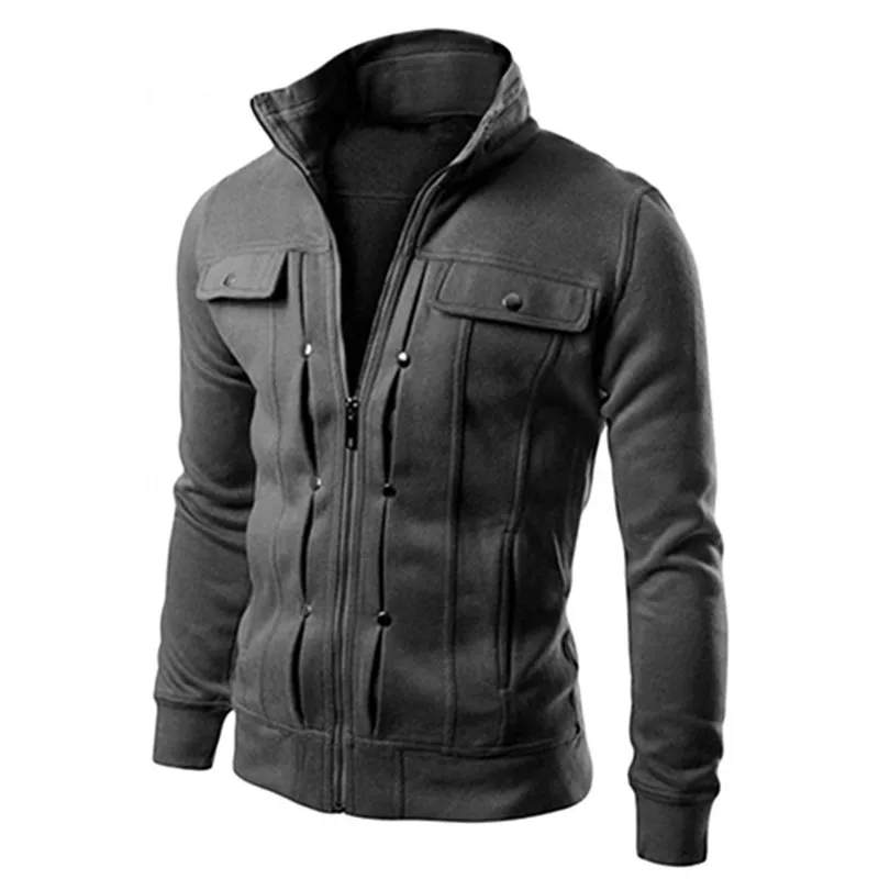 Мужская однотонная куртка облегающее короткое пальто на молнии с воротником