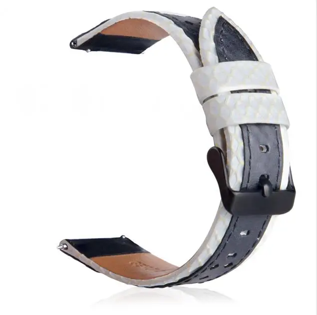 white black 22 мм 20 мм кожаный ремешок для samsung gear sport S2 S3 Classic Frontier galaxy watch 42 мм 46 мм ремешок huami amazfit bip Pebble Time - Цвет ремешка: white black