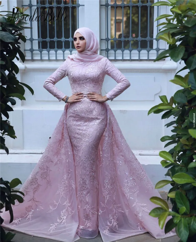 Modabelle Longo Vestido de festa Русалка мусульманские Вечерние платья с круглым вырезом одежда длинным рукавом Пол Длина съемная